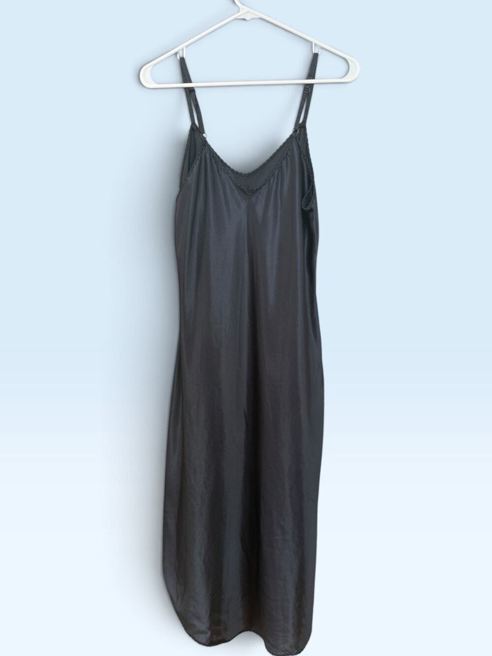 Vintage Saks Fifth Avenue Black Satin Slip Dress Nightgown Size 38 USA Medium M